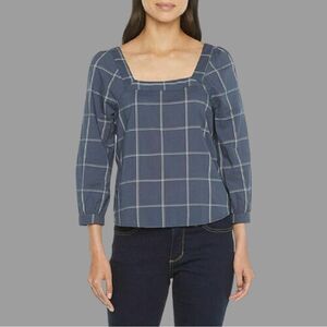 A New Approach Womens Square Neck Woven Blouse window pane plaid size large NWT